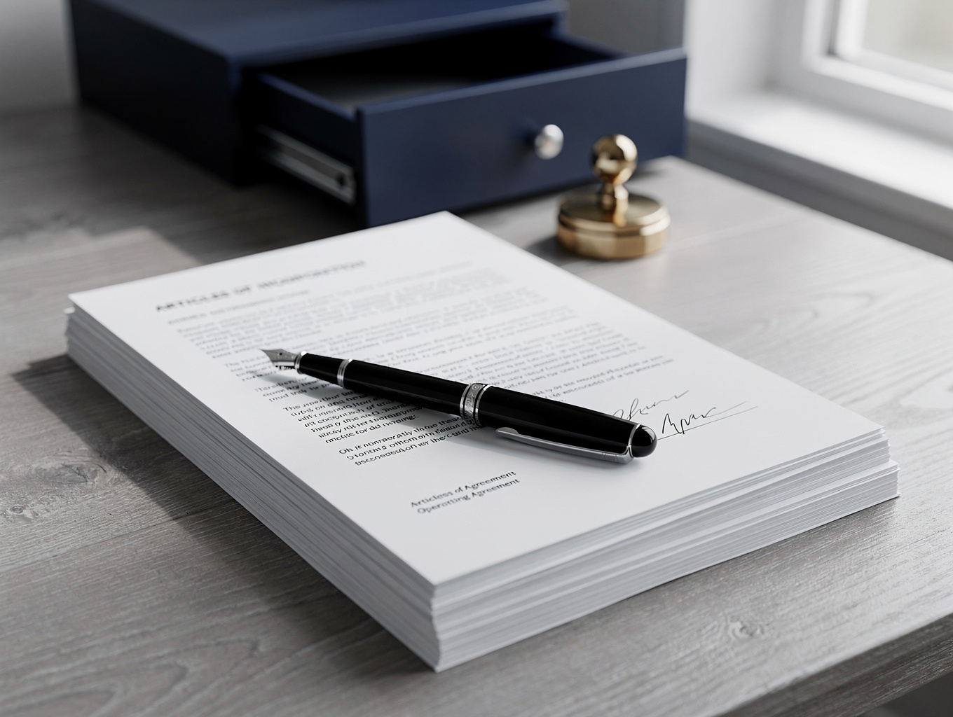 Documents contractuels et conventions tripartites disposés sur un bureau professionnel sous lumière naturelle