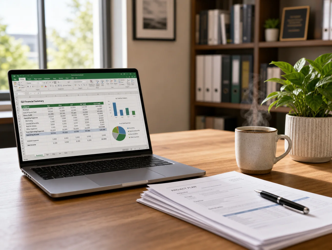 Espace de travail avec documents de planification et organisation médico-sociale sous une lumière naturelle